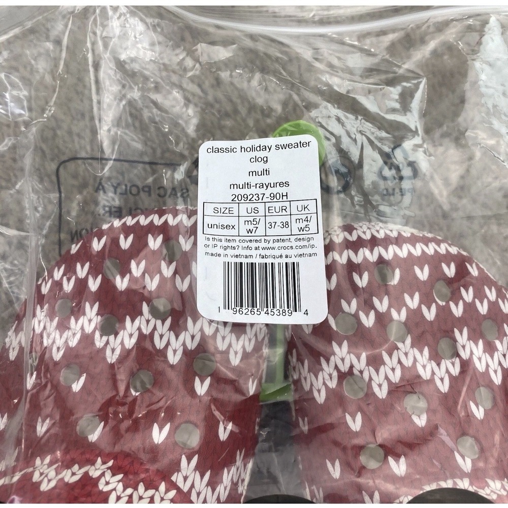 Crocs Classic Holiday‎ Sweater Clogs Men's 5, Women's 7 Red & White Shoes 209237 - Picture 4 of 10